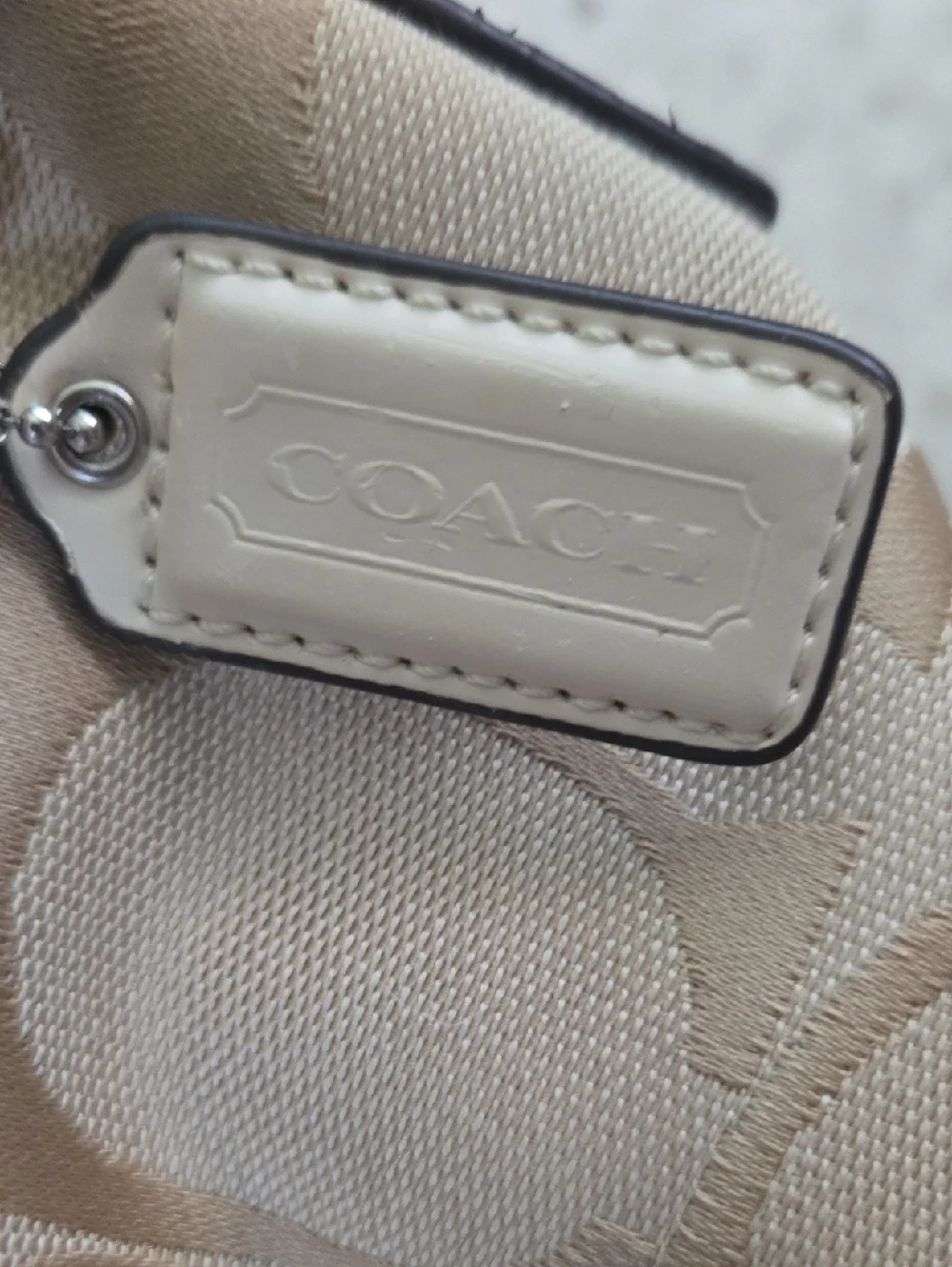 Coach Beige Signature Canvas Shoulder Bag with Cream Leather Accent - Picture 3 of 10